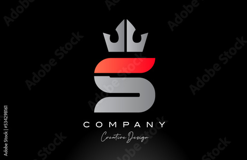 orange S alphabet letter logo icon design with king crown. Creative template for company