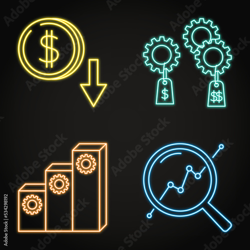 Software pricing strategy neon icon set