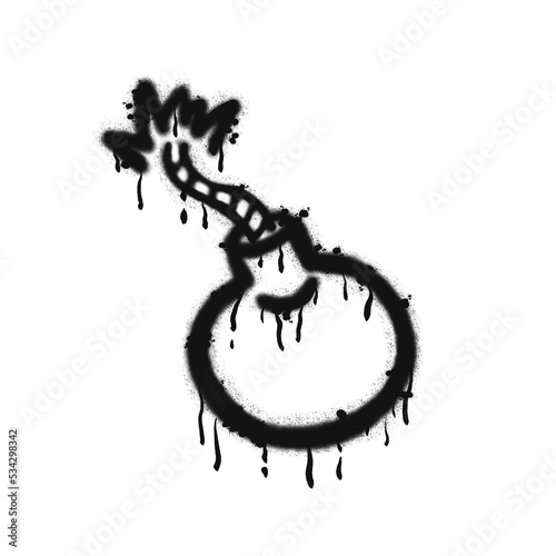 Bomb icon. Black graffiti spray element isolated on a white background. 