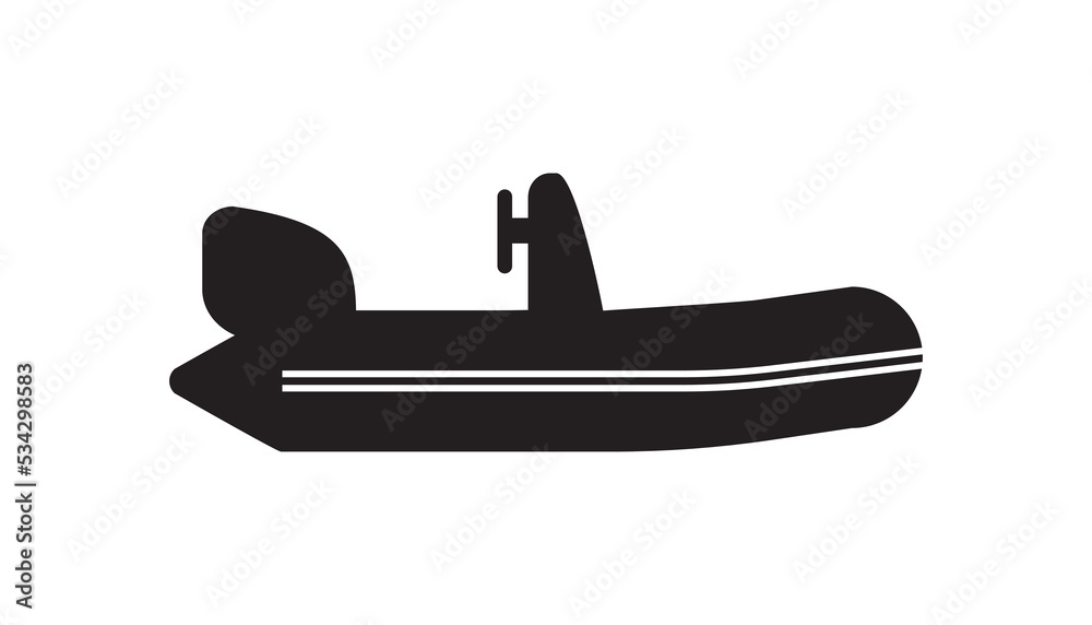 Zodiac boat, inflatable vector icon, black on white background Stock