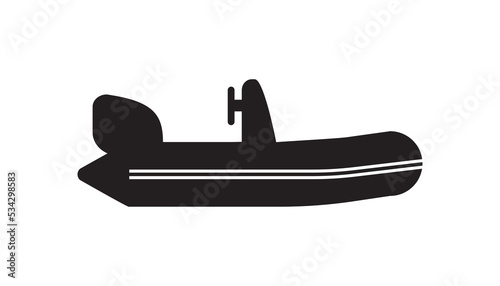 Zodiac boat, inflatable vector icon, black on white background