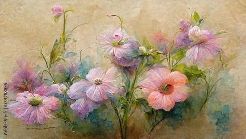 Colorful flowers wallpaper, 3D rendering, 3D illustration.