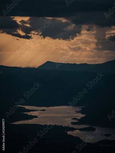 Mountain landscape in Thailand. Mountain valley during sunrise. Natural summer landscape in Thailand. Phu Pa poa