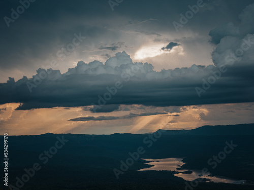 Mountain landscape in Thailand. Mountain valley during sunrise. Natural summer landscape in Thailand. Phu Pa poa