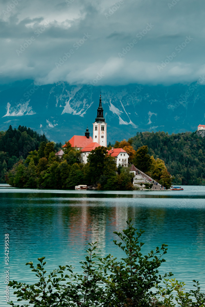 Fototapeta premium Lake Bled Slovenia autumn panoramic view