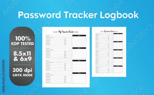 This is a Password Tracker Logbook with the 2 most popular sizes 8.5x11 and 6x9. Fully ready to print.