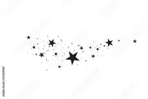 Stars on a white background. Black star shooting with an elegant star.Meteoroid, comet, asteroid, stars.