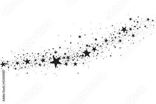 Stars on a white background. Black star shooting with an elegant star.Meteoroid, comet, asteroid, stars.