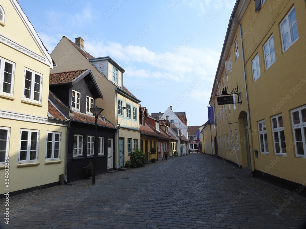 Old quarter in the center of Odense with picturesque houses and streets - Denmark