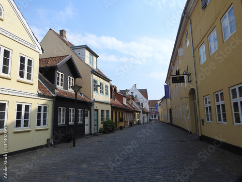 Old quarter in the center of Odense with picturesque houses and streets - Denmark