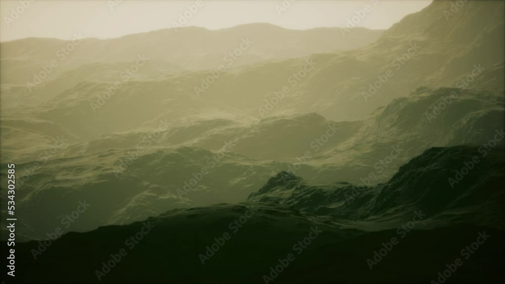 Rocks and mountains in deep fog