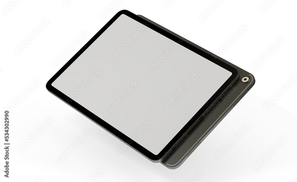 3D brandless tablet with empty screen isolated on white background