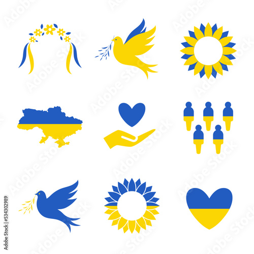 Set of ukrainian symbols isolated on white background. Cut out vector illustration