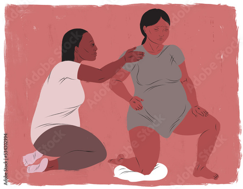 Doula supporting a pregnant mother during childbirth labor