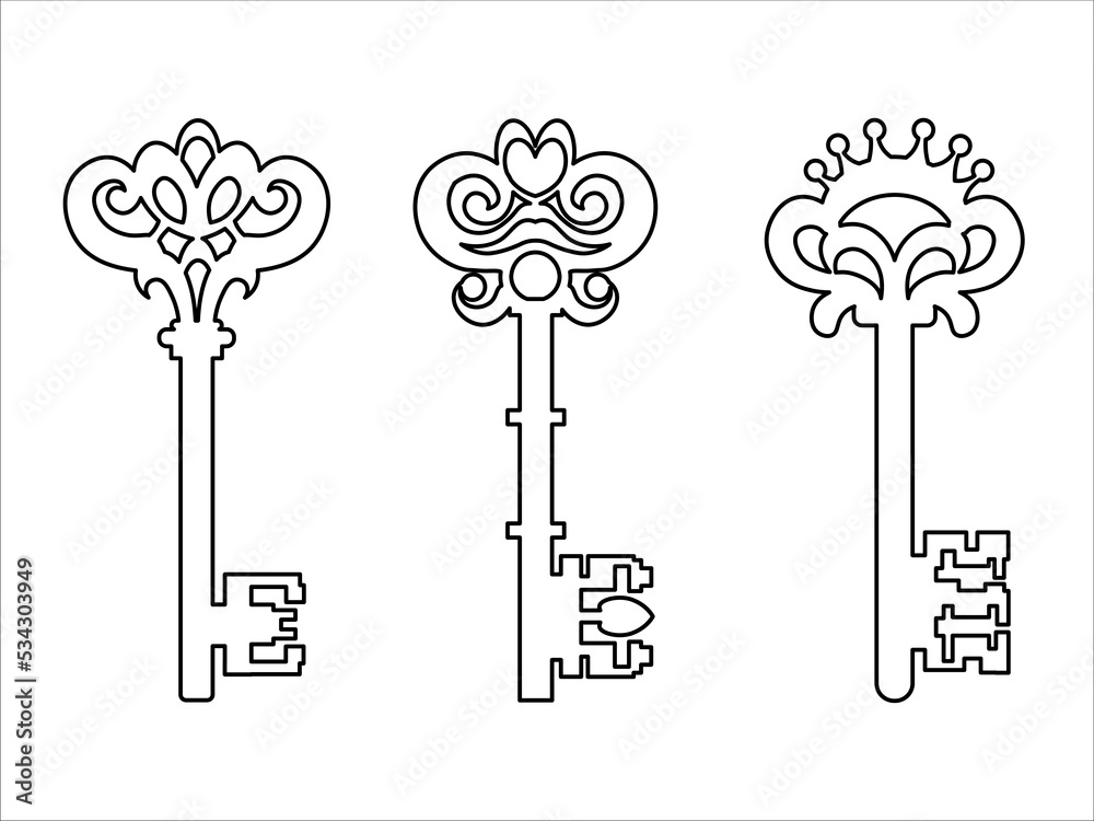 Old ornate key vector icon set isolated on white background Old ornate key vector icon set isolated on white background