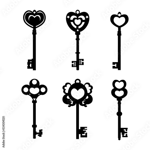 Old ornate key vector icon set isolated on white background