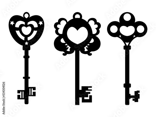 Old ornate key vector icon set isolated on white background