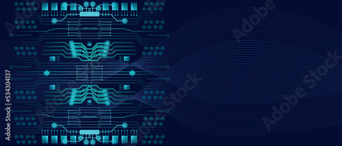 Technological background Modern abstract with blue electronic circuit lines. Technology vector background. Vector horizontal template for business digital banner, technology voucher, prestige gift