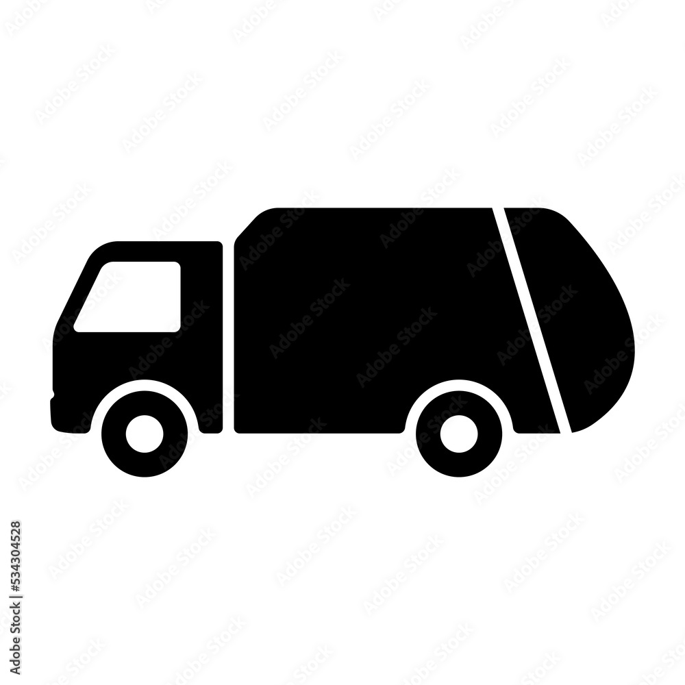 Garbage truck icon. Black silhouette. Side view. Vector simple flat graphic illustration. Isolated object on a white background. Isolate. Garbage truck icon. Black silhouette. Side view. Vector simple flat graphic illustration. Isolated object on a white background. Isolate.