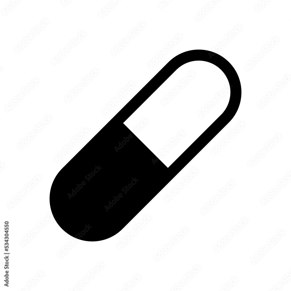 Medicine capsule icon. Black contour linear silhouette. Front side view. Editable strokes. Vector simple flat graphic illustration. Isolated object on a white background. Isolate. Medicine capsule icon. Black contour linear silhouette. Front side view. Editable strokes. Vector simple flat graphic illustration. Isolated object on a white background. Isolate.