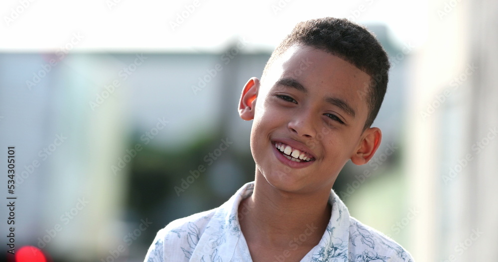 Brazilian little boy child smiling face close-up outside Brazilian little boy child smiling face close-up outside