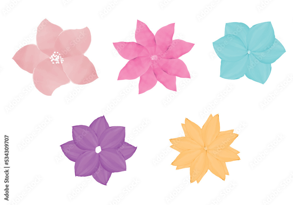 Fototapeta premium Set with watercolor flowers. Vector illustration