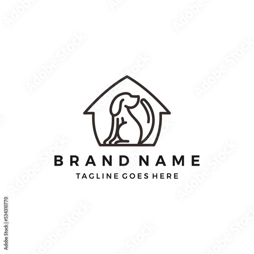 dog pet house home logo vector icon line art outline simple
