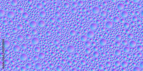 Normal map of seamless milk shake texture. Abstract frothy pattern. Bump mapping of smoothie surface. Grunge foam surface. 3d rendering shader illustration