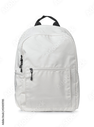 Front view of white textile backpack photo