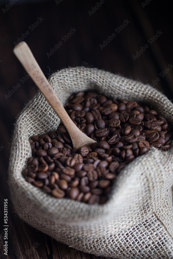 Fototapeta premium Coffee beans in sack