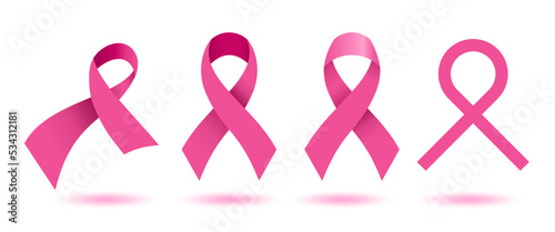 Set of pink ribbon illustration. Breast cancer awareness month symbol.