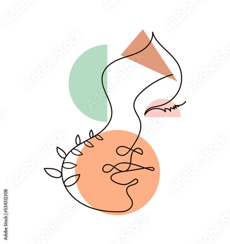 Woman line face with liquid background. Minimalistic art concept. Hand drawing style illustration. Vector illustration concept
