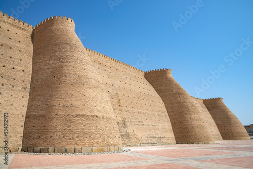 At the wall of the old fortress Ark, Bukhara, Uzbekistan photo