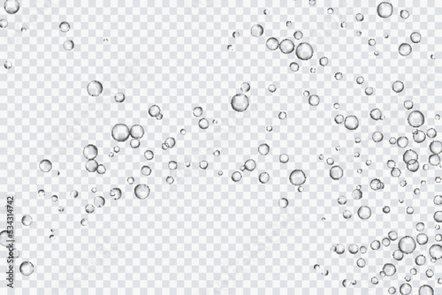 Air bubbles, oxygen, champagne crystal clear, isolated on a transparent background of modern design. Vector illustration of EPS 10.