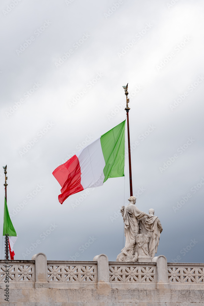 The Italian Flag on the Monument Dedicated to the Italian King Vittorio Emanuele II Called Vittoriano in Rome