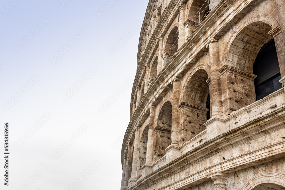 Close-up of a Side Part of the Colosseum in Rome