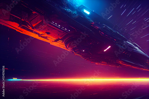 massive alien vessel in a gargantuan docking bay, digital illustration, created with generative ai