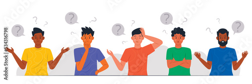 Flat different people asking questions collection. Vector illustration.