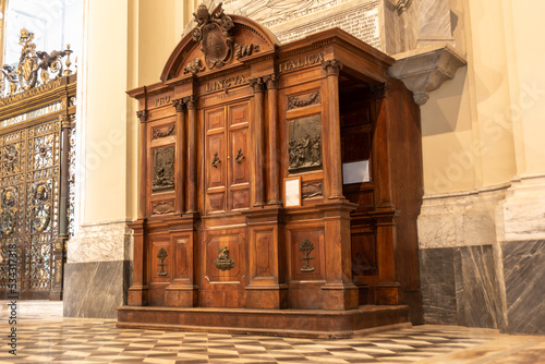 Wooden Confessional inside a Basilic in Rome photo