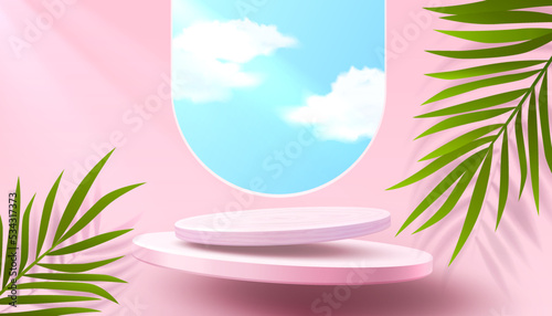 Stage podium with lighting, Stage Podium Scene with for Award, Decor element background. Vector