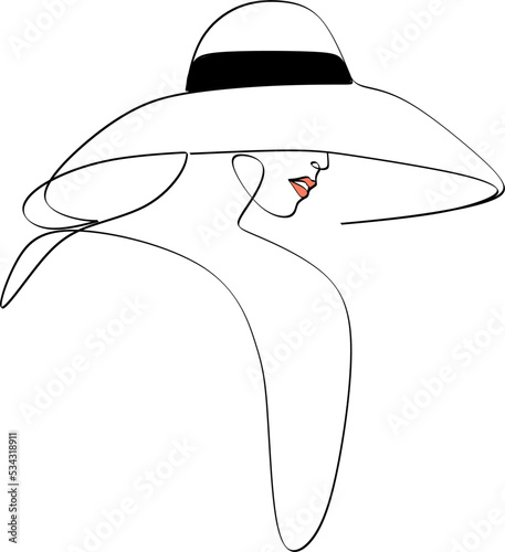 Woman in hat drawing with lines, fashion vector illustration, minimalist, ideal for t-shirt, print design, covers, web