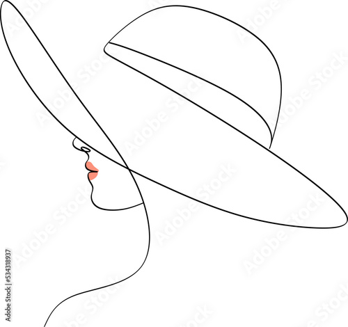 Woman in hat drawing with lines, fashion vector illustration, minimalist, ideal for t-shirt, print design, covers, web