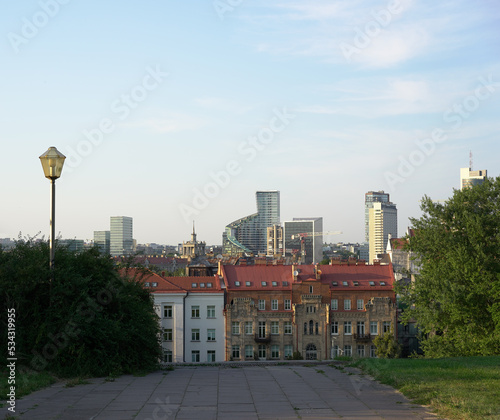 View on city center and Pamenkalnio street from Tauras Hill in Vilnius, Lithuania photo