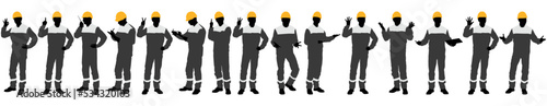 Silhouettes set of workers with helmets. Vector flat style illustration isolated on white