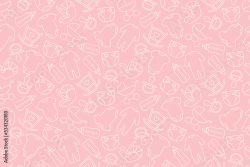seamless pattern with newborn baby goods  baby shower- vector illustration