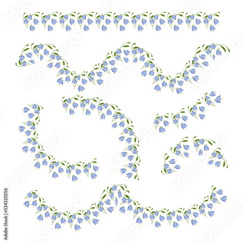 Set of Bell flower ruler, blanks for decoration. set of vector Bell floral elements. Floral elements for decorating your design. Flowers ornament, decorative frame, decorative elements