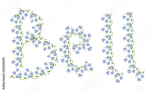 Letters with a floral pattern, the inscription Bell. Beautiful floral patterned letters for your design decoration. vector illustration