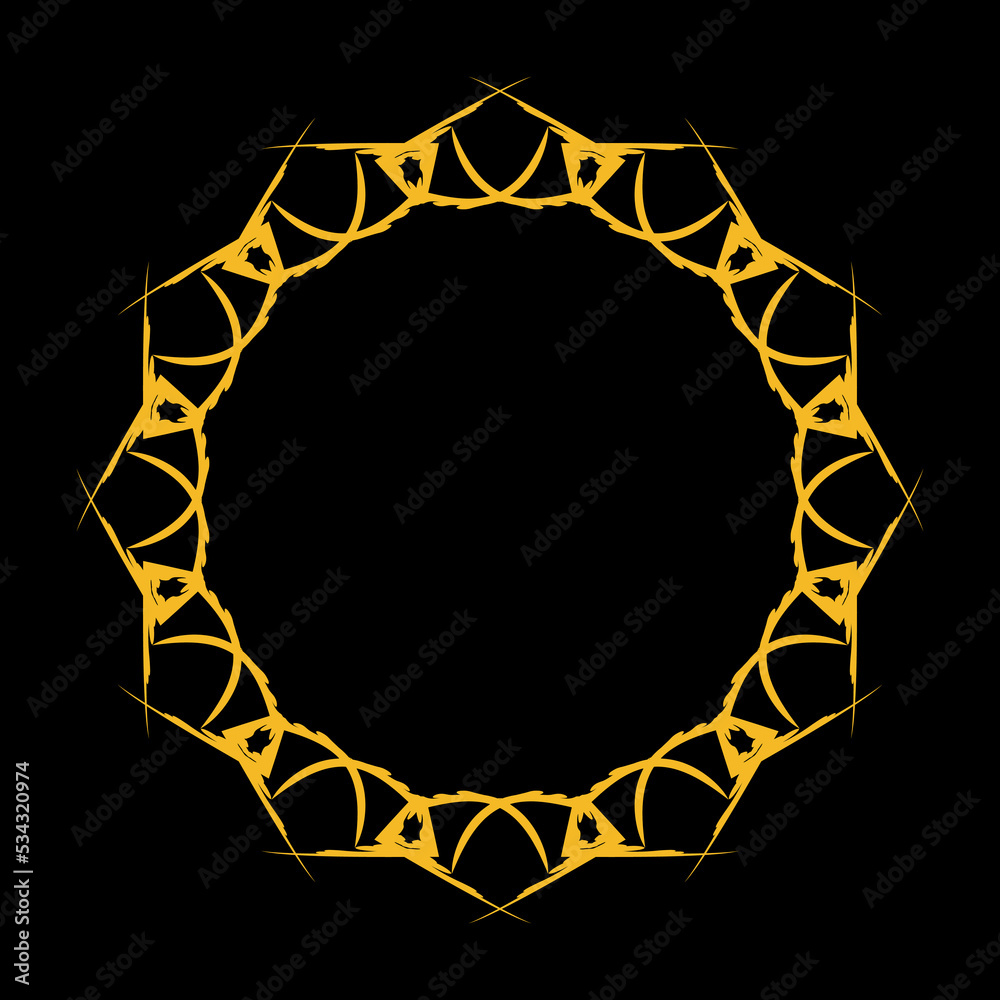 Ornamental frame for design template. Golden Ornamental Circular frame on black background. Ornamental frame for design template. Golden Ornamental Circular frame on black background.