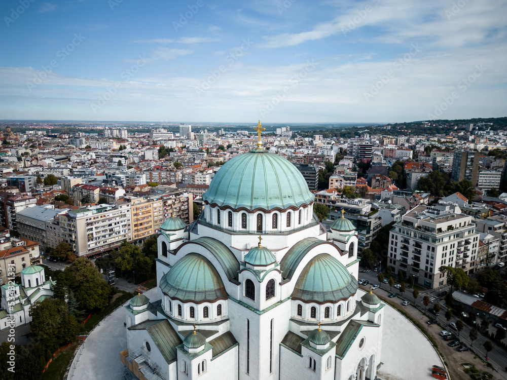 Fototapeta premium aerial view of saint lava temple in Belgrade Serbia