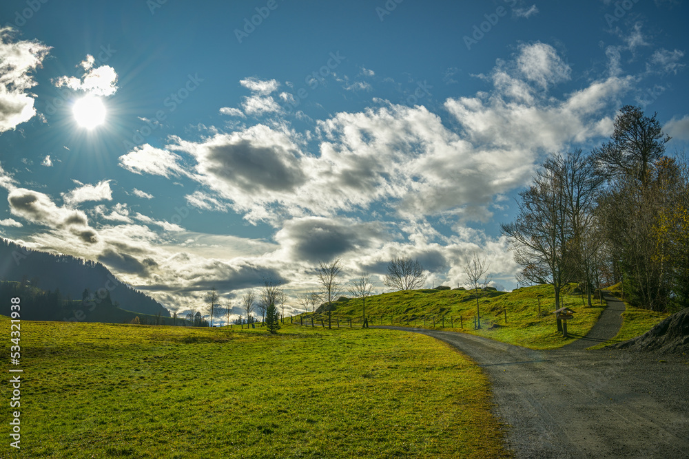Naklejka premium Walking trail on Seebodenalp above Kussnacht